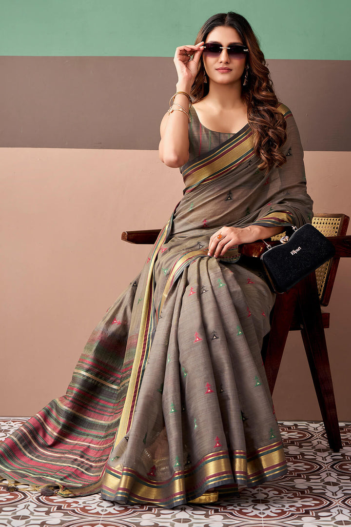 Pastel Brown Cotton Silk Saree