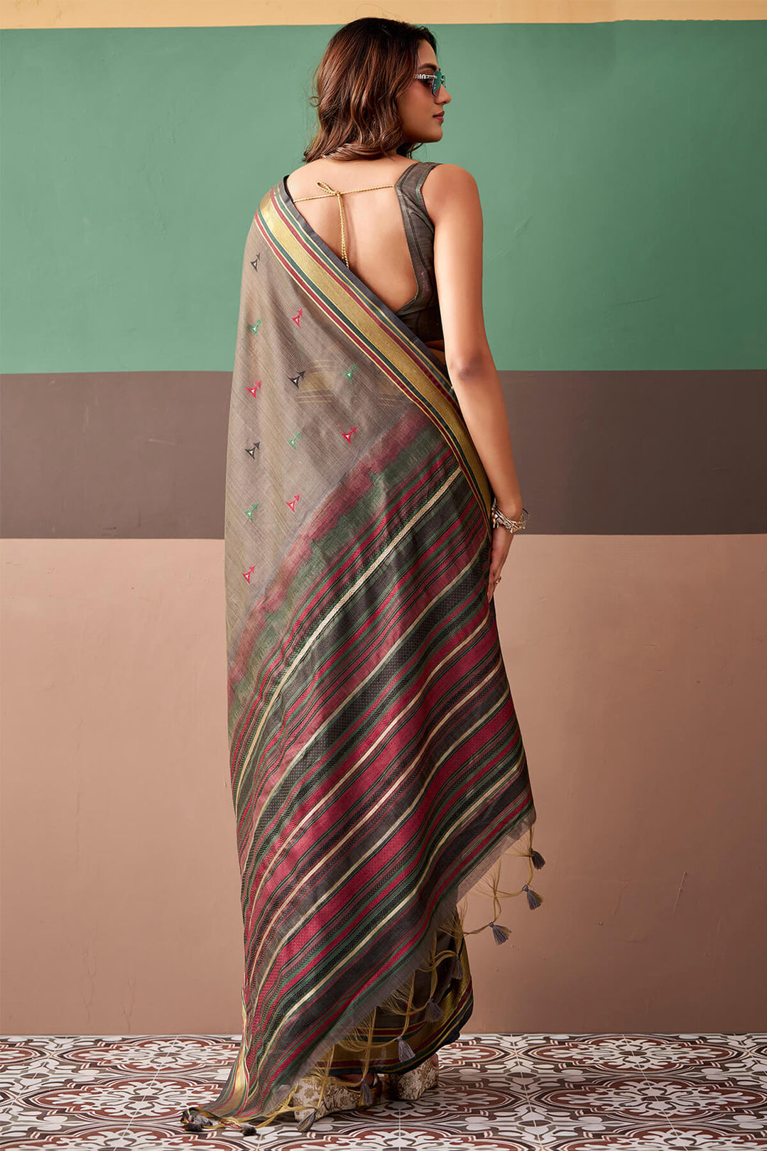 Pastel Brown Cotton Silk Saree