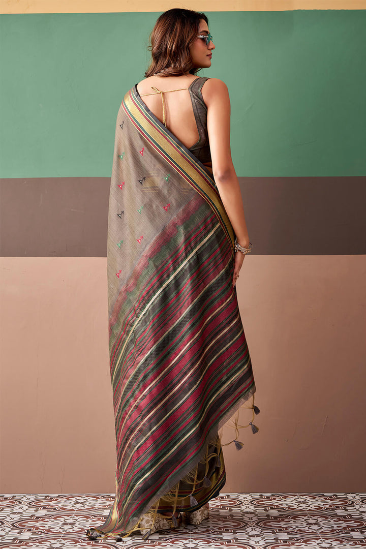 Pastel Brown Cotton Silk Saree