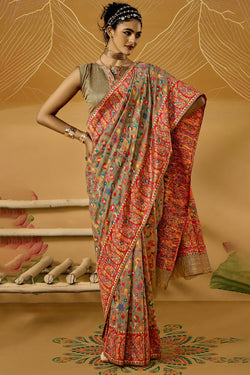 Pastel Brown Kashmiri Modal Pashmina Silk Saree