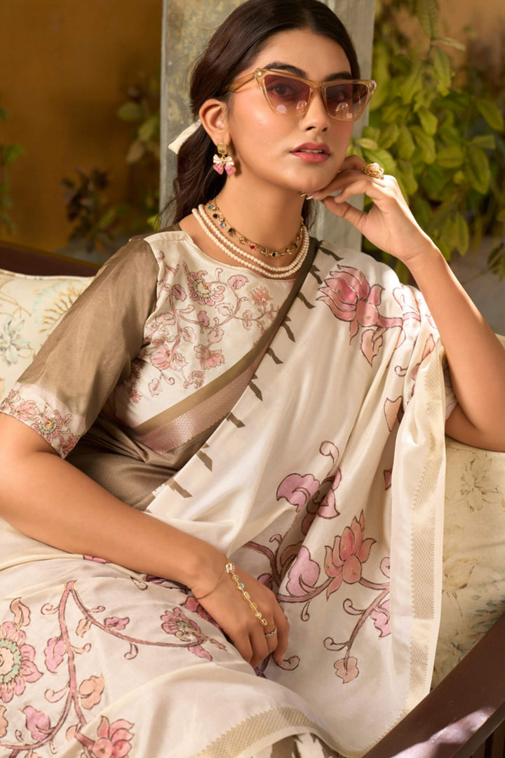Pastel Brown Tusser Silk Saree