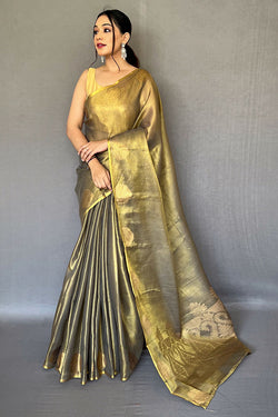 Pastel Brown Zari Woven Tissue silk Saree