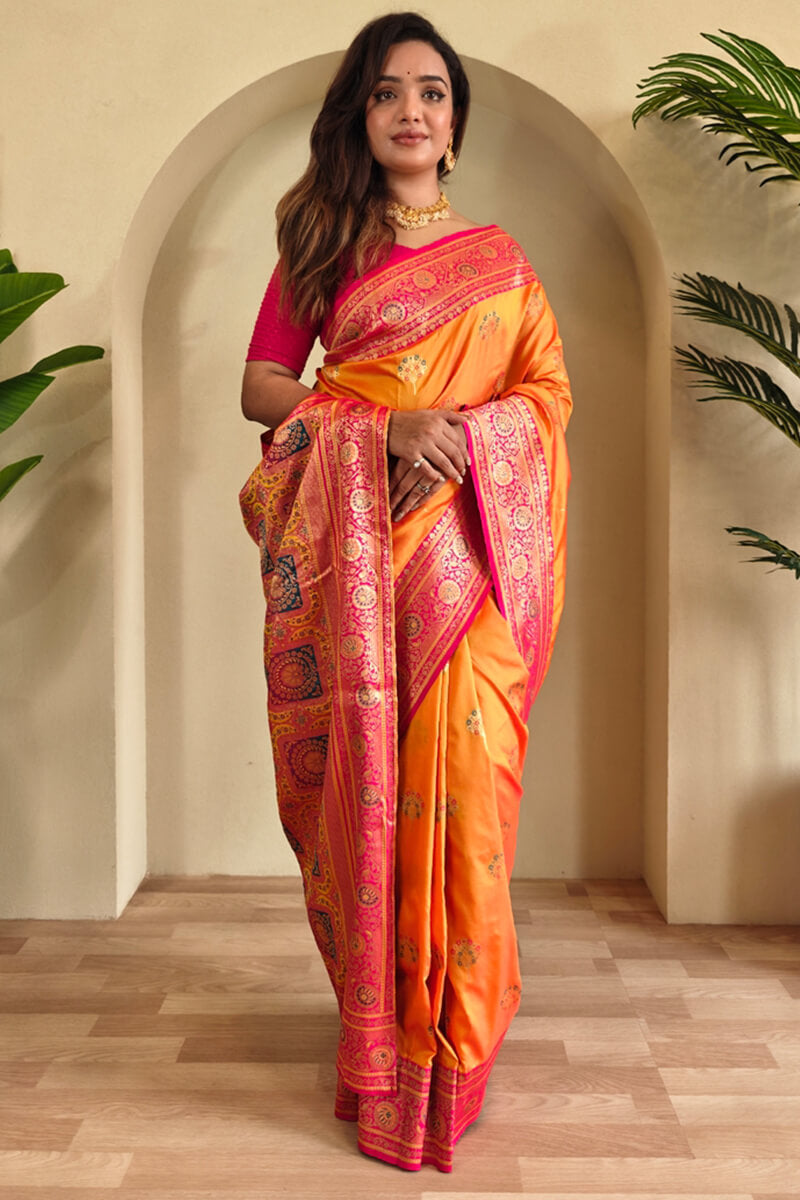Pastel Orange Banarasi Silk saree