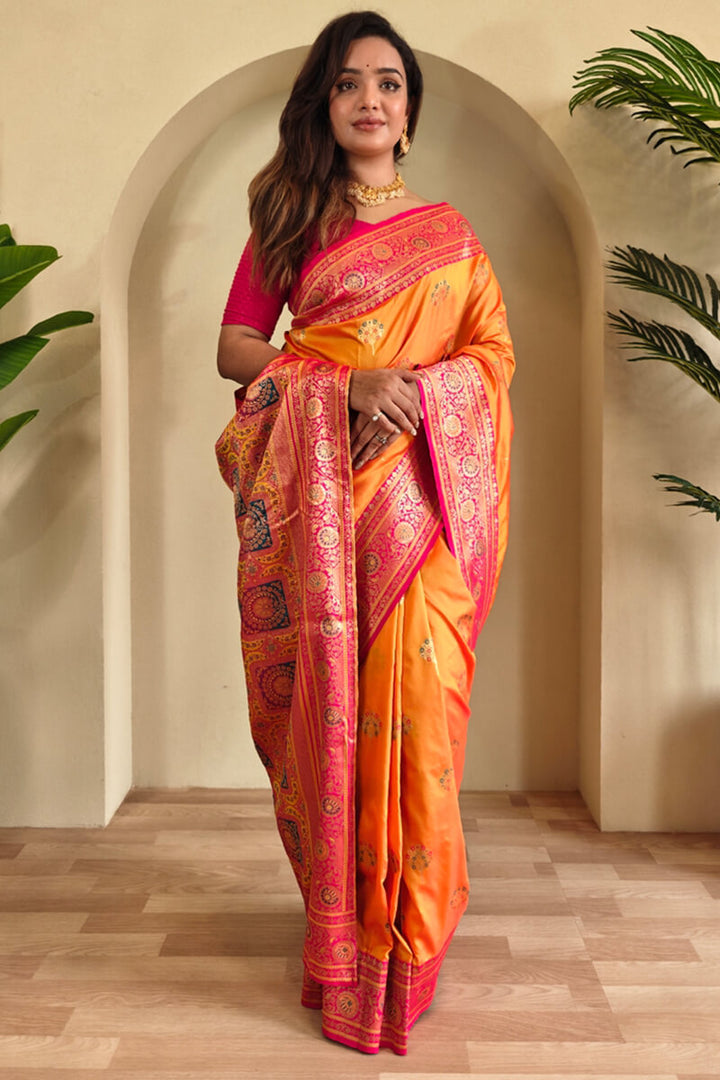 Pastel Orange Banarasi Silk saree