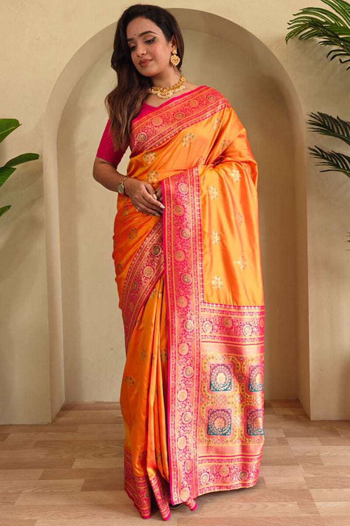 Pastel Orange Banarasi Silk saree