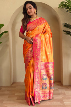 Pastel Orange Banarasi Silk saree