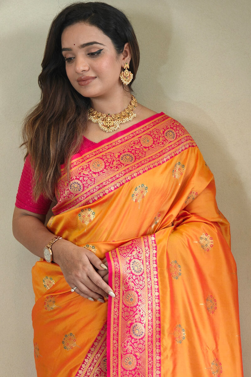 Pastel Orange Banarasi Silk saree