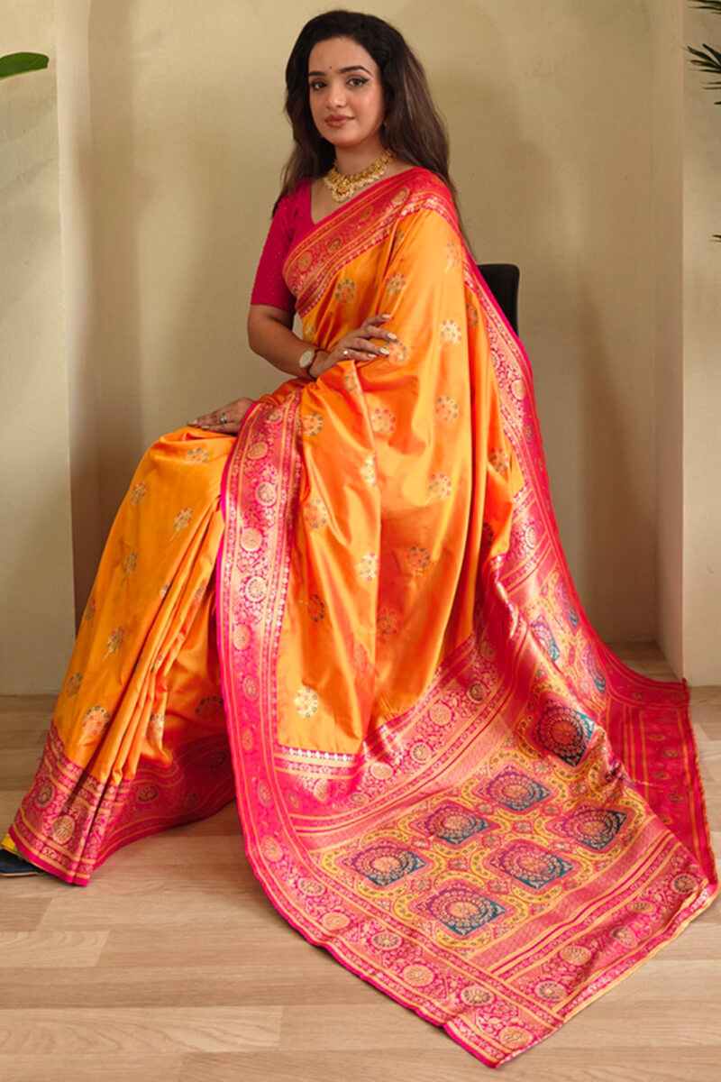 Pastel Orange Banarasi Silk saree