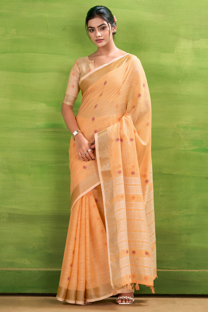 Pastel Orange Linen Silk Saree