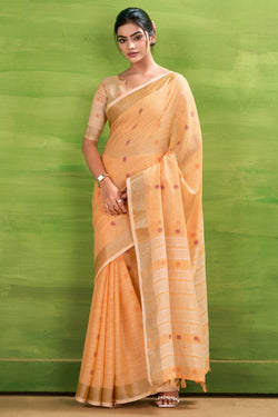 Pastel Orange Linen Silk Saree