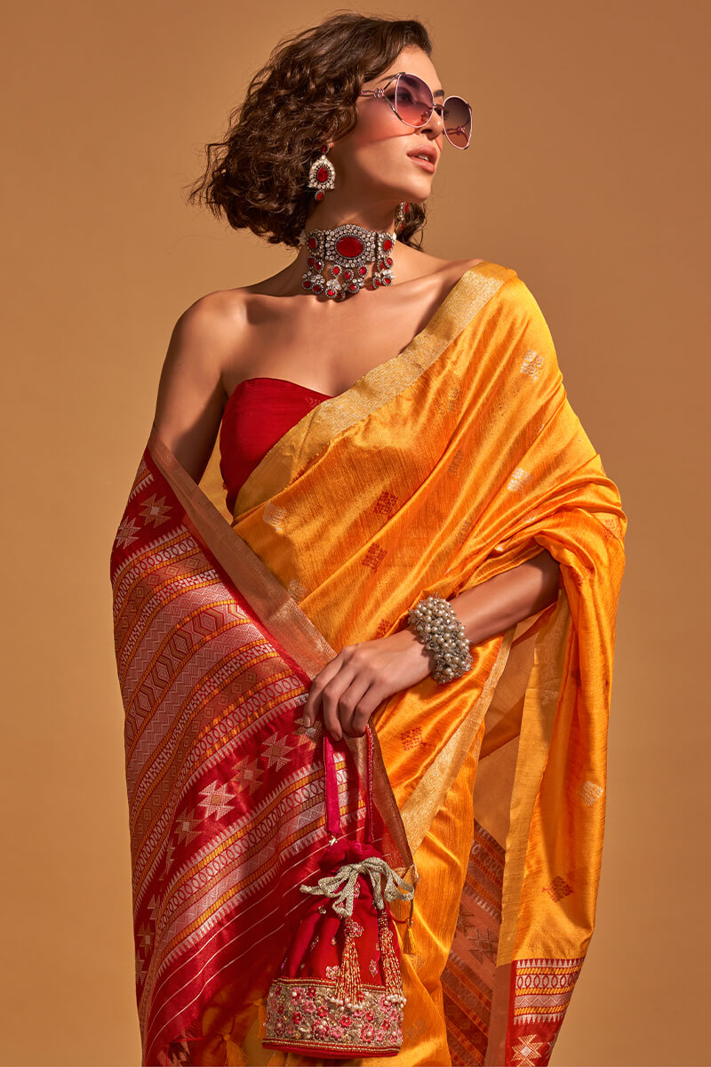 Pastel Orange Zari Woven Banarasi Silk Saree