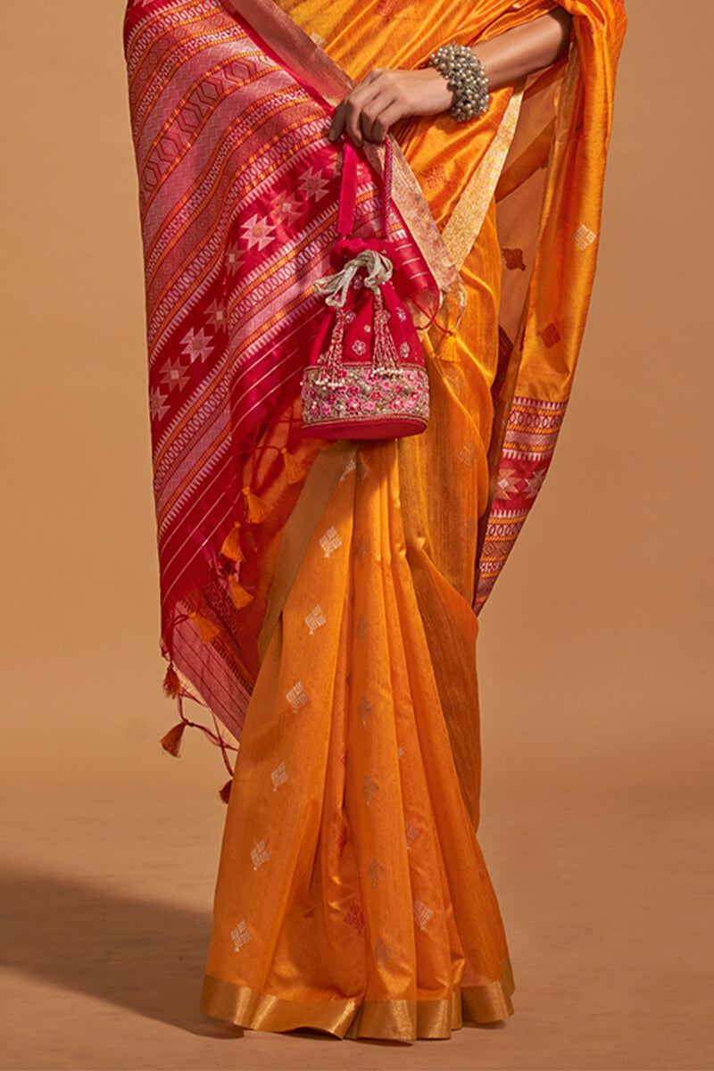 Pastel Orange Zari Woven Banarasi Silk Saree