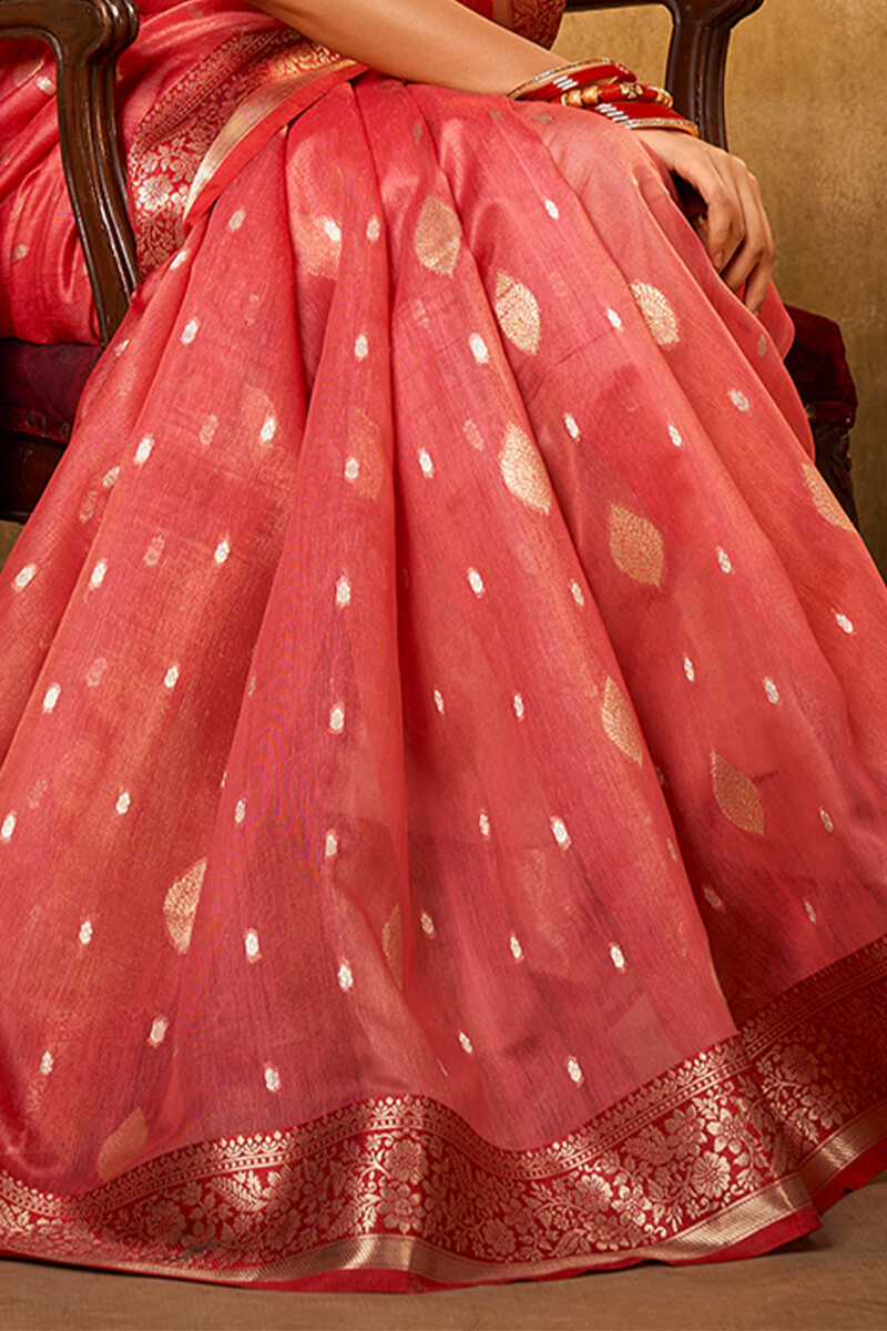 Pastel Red Banarasi Silk Saree