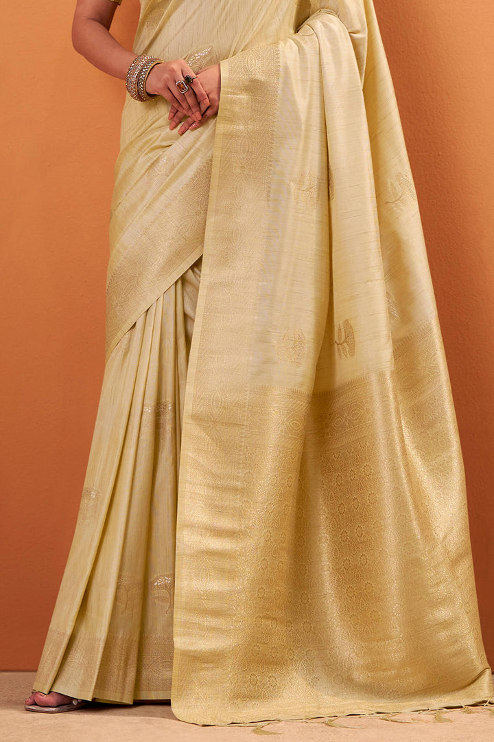 Pavlova Beige Banarasi Tussar Silk Saree