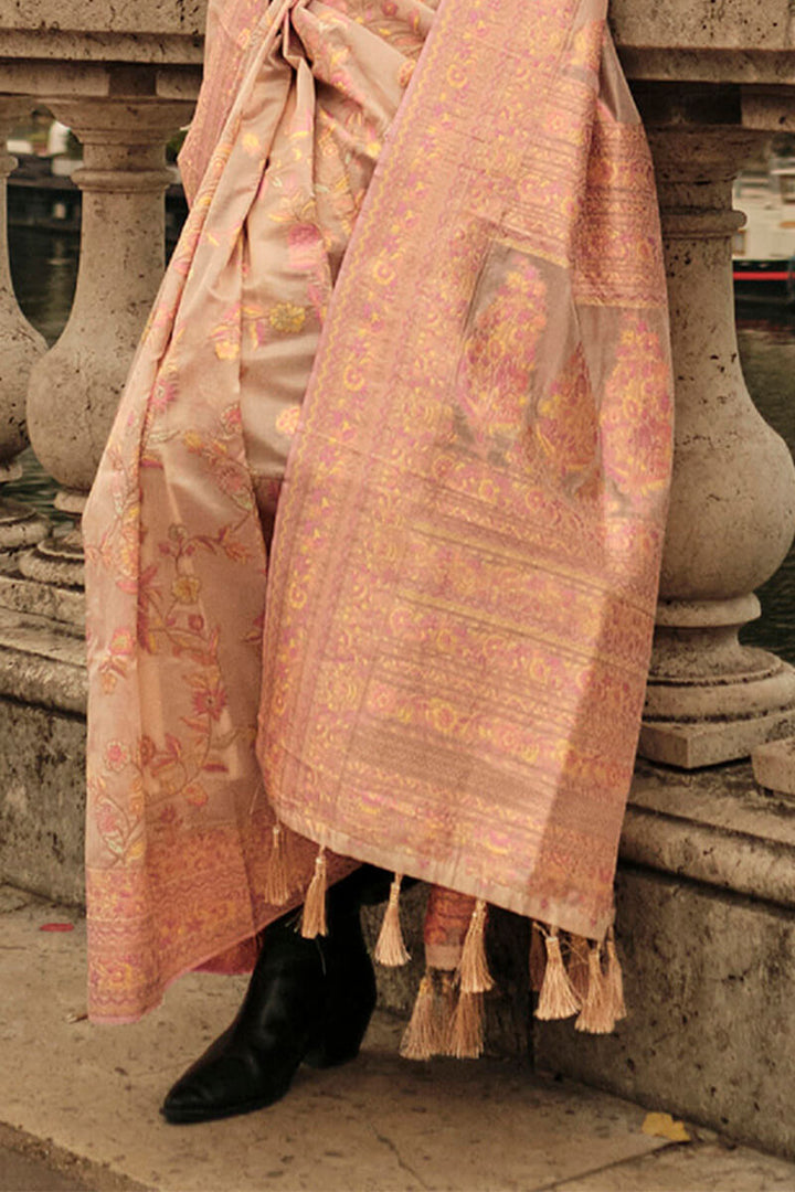 Pavlova Beige Kashmiri Modal Organza Silk Saree