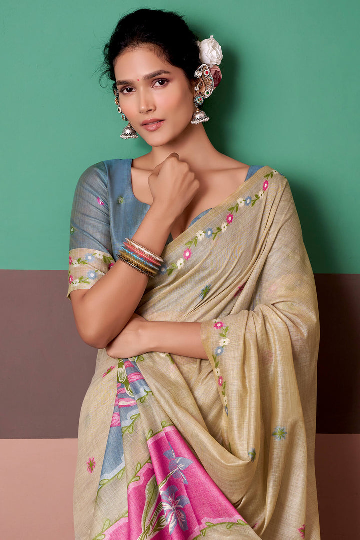 Pavlova Beige Munga Cotton Silk Saree