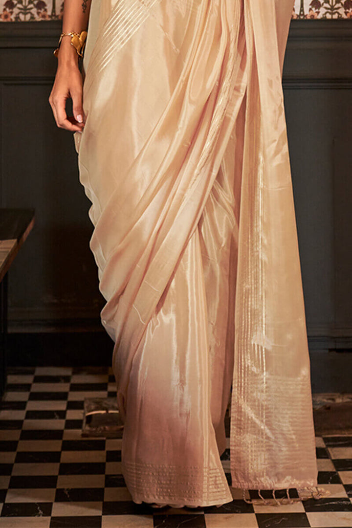 Pavlova Beige Soft Banarasi Viscose Saree