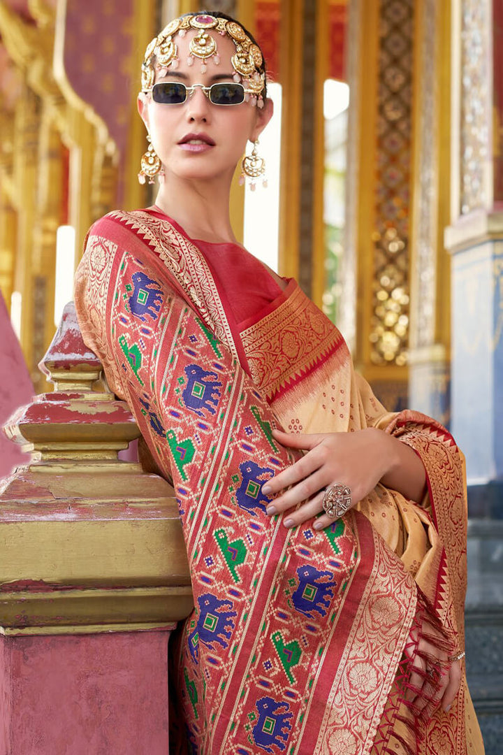 Pavlova Beige Tussar Silk Saree