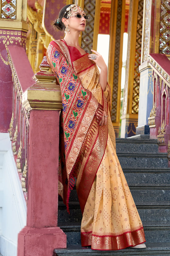 Pavlova Beige Tussar Silk Saree