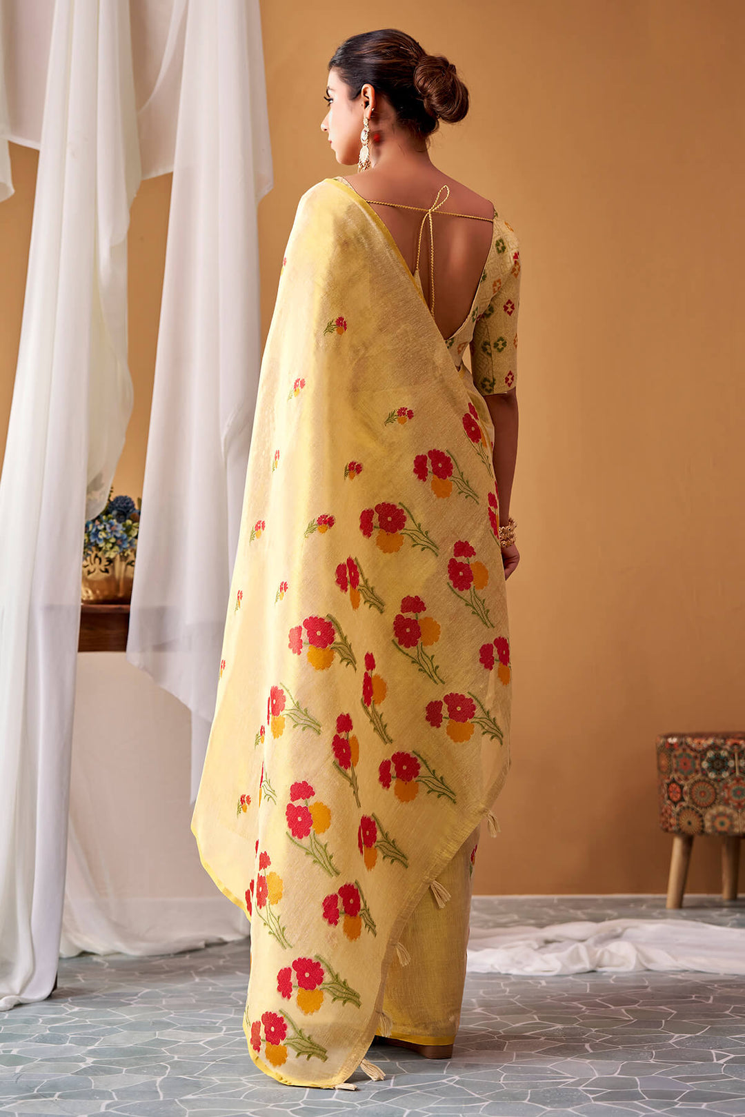 Pavlova Beige Zari Woven Banarasi Tissue Silk Saree