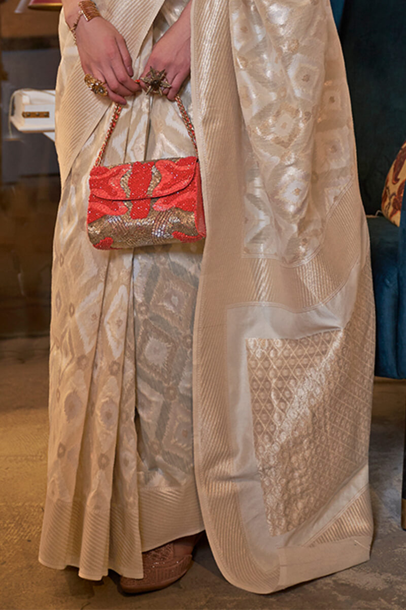 Pavlova Beige Zari Woven Linen Silk Saree