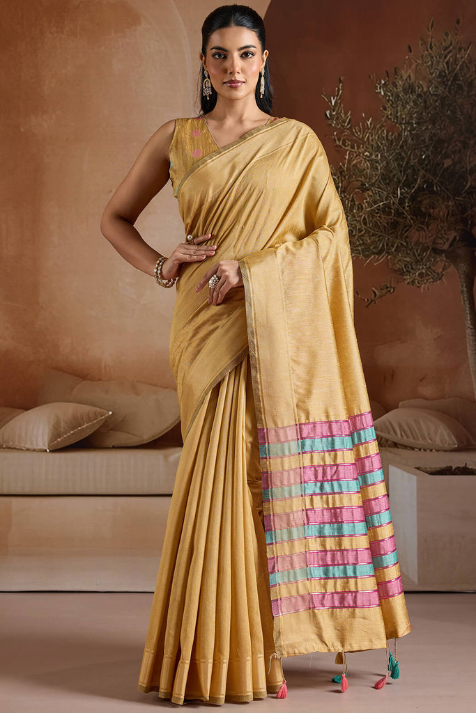 Peach Yellow Bhagalpuri Silk Saree