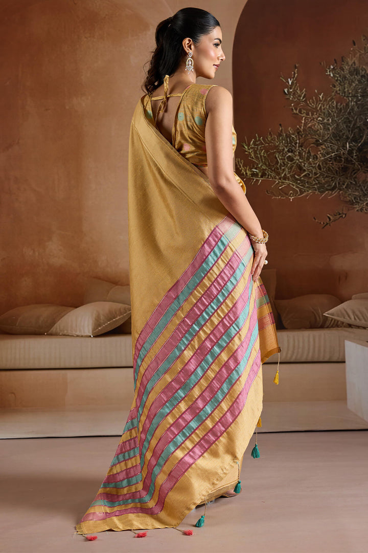 Peach Yellow Bhagalpuri Silk Saree