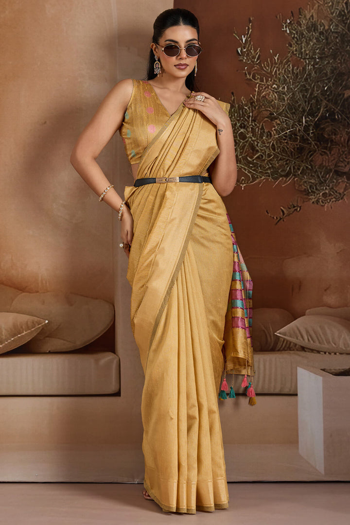 Peach Yellow Bhagalpuri Silk Saree