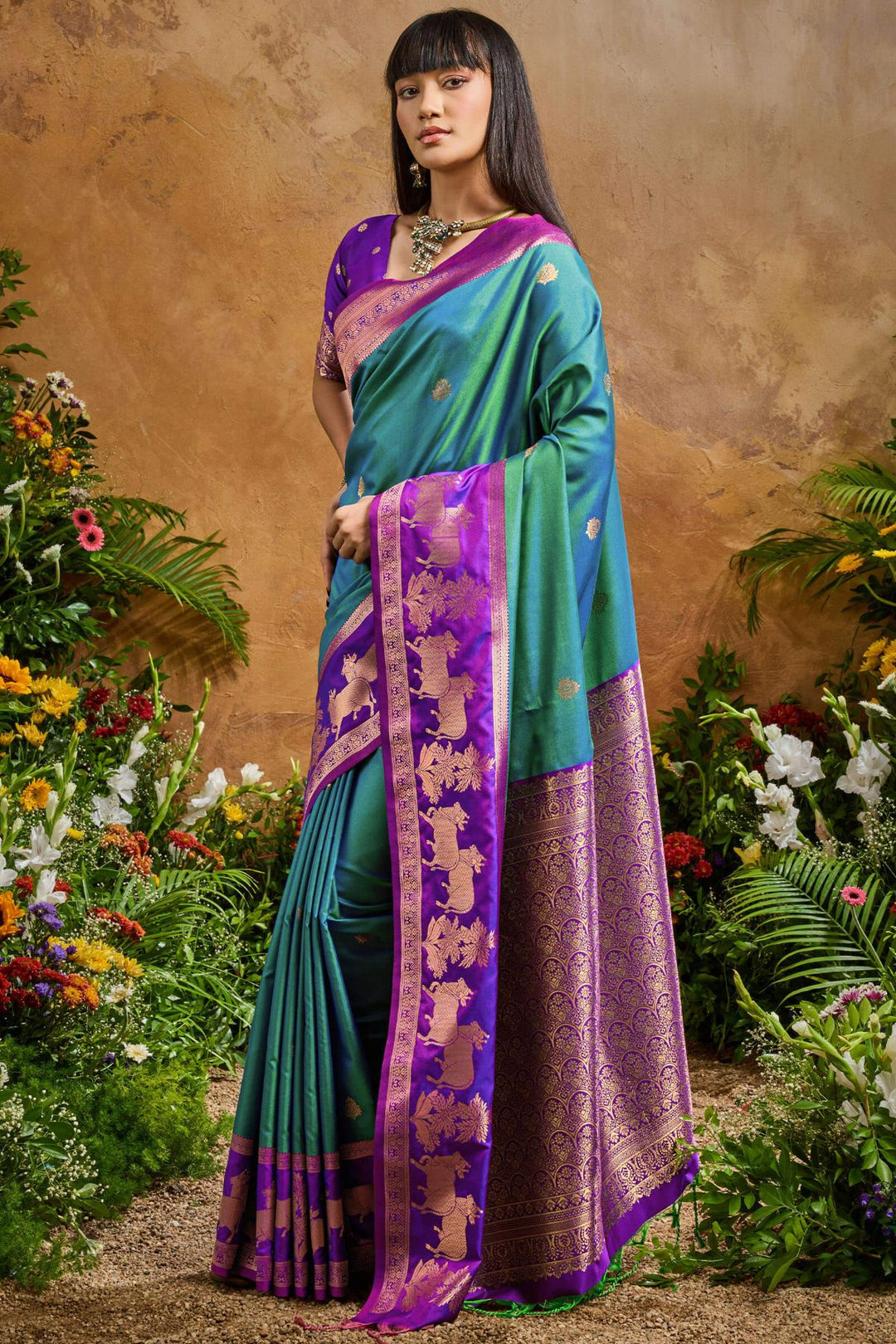 Peacock Blue Banarasi Pichwai Silk Saree