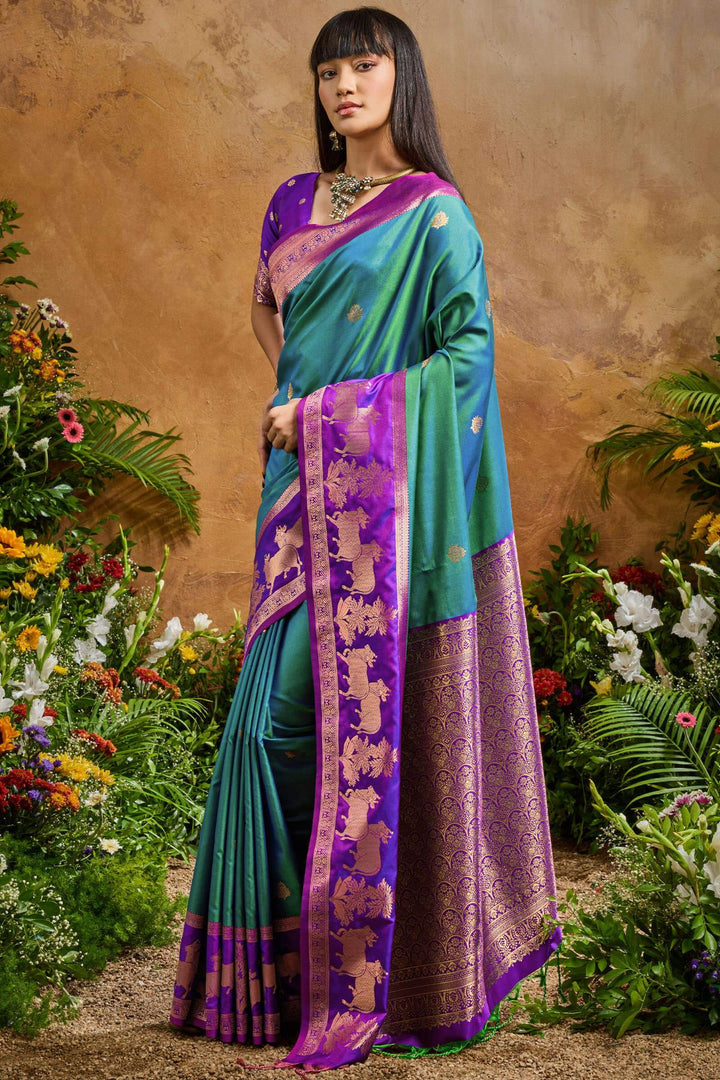 Peacock Blue Banarasi Pichwai Silk Saree