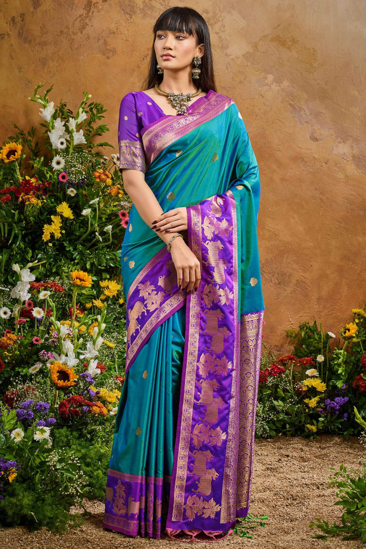 Peacock Blue Banarasi Pichwai Silk Saree