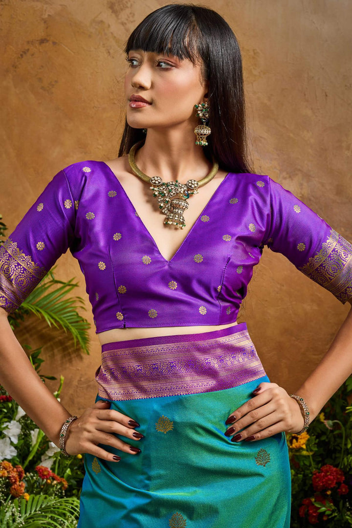 Peacock Blue Banarasi Pichwai Silk Saree