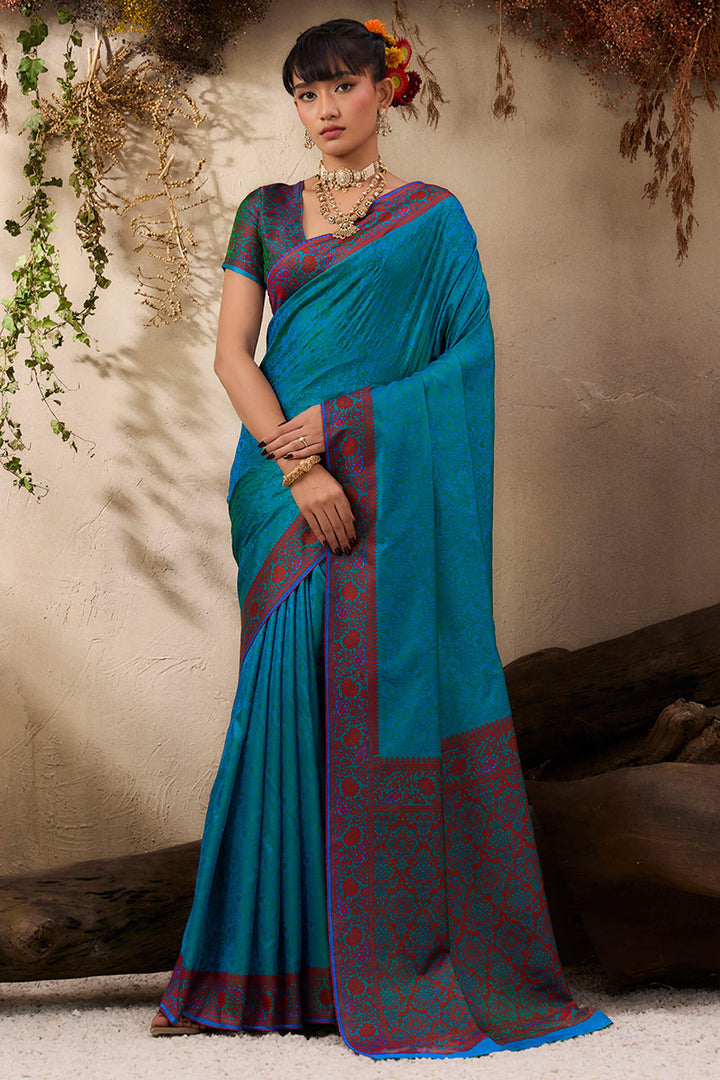 Peacock Blue Kanjivaram Silk Saree