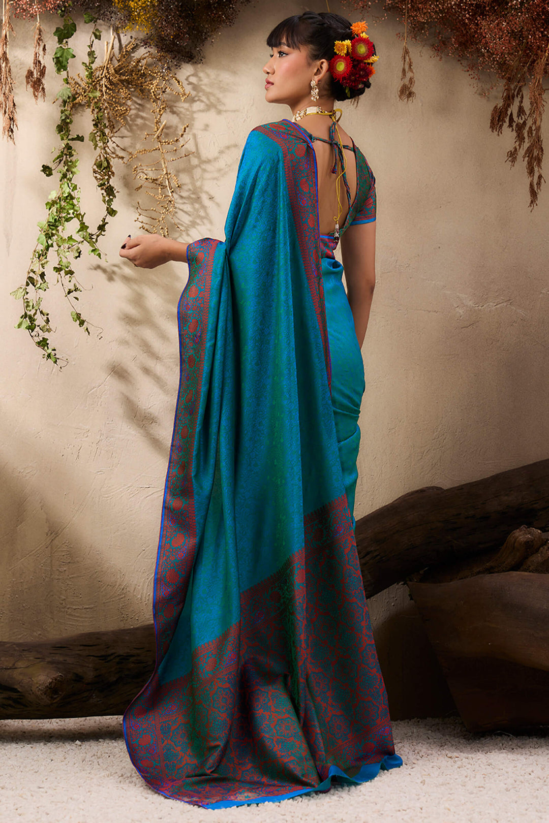 Peacock Blue Kanjivaram Silk Saree