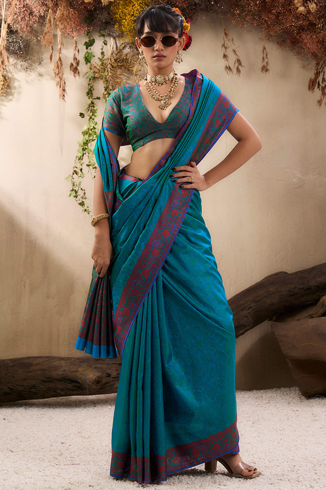 Peacock Blue Kanjivaram Silk Saree