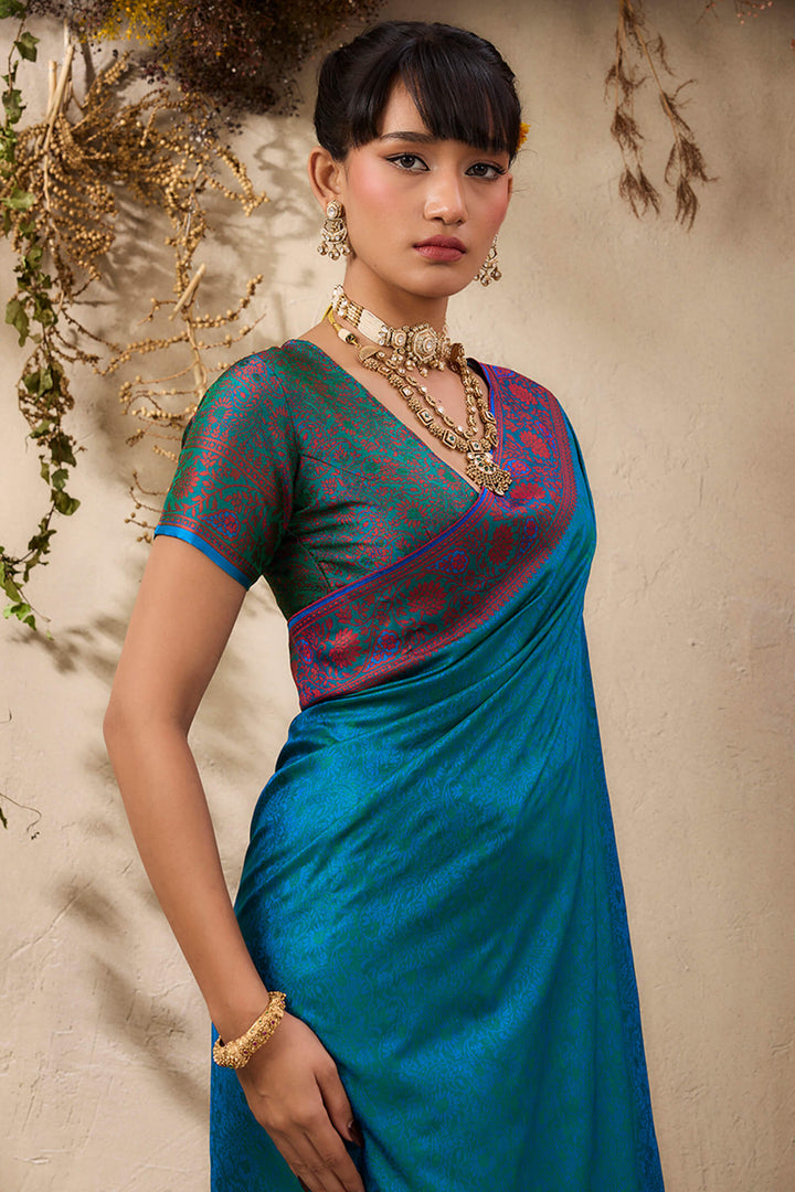 Peacock Blue Kanjivaram Silk Saree