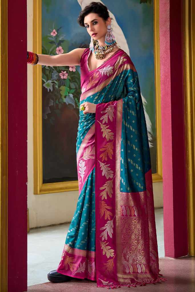 Peacock Blue Soft Banarasi Silk Saree