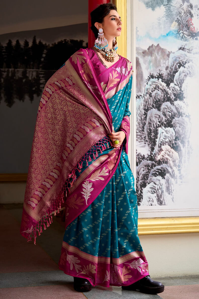 Peacock Blue Soft Banarasi Silk Saree