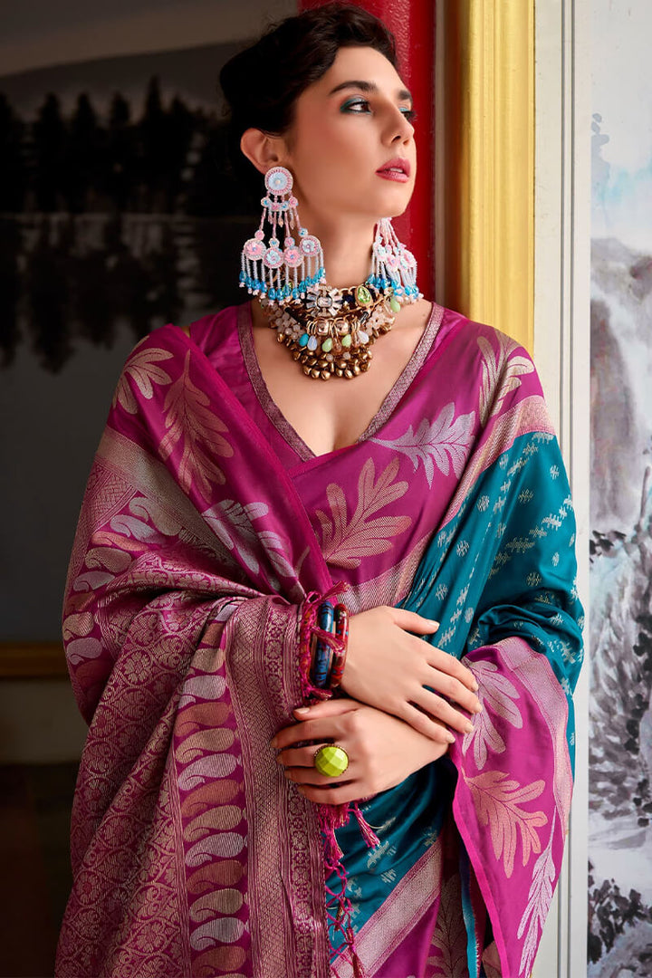 Peacock Blue Soft Banarasi Silk Saree