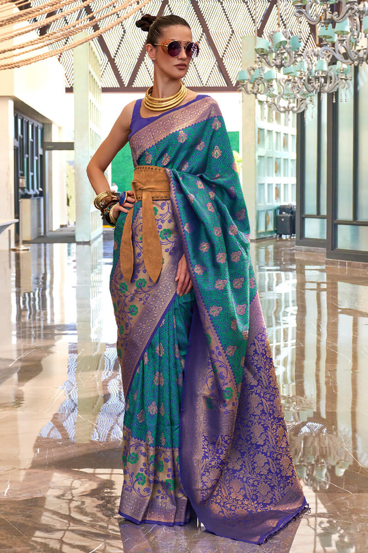 Peacock Blue South Silk Saree