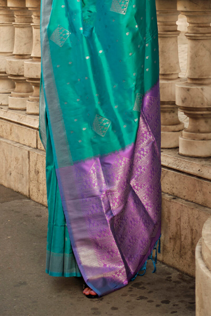 Peacock Green Soft Banarasi Silk Saree