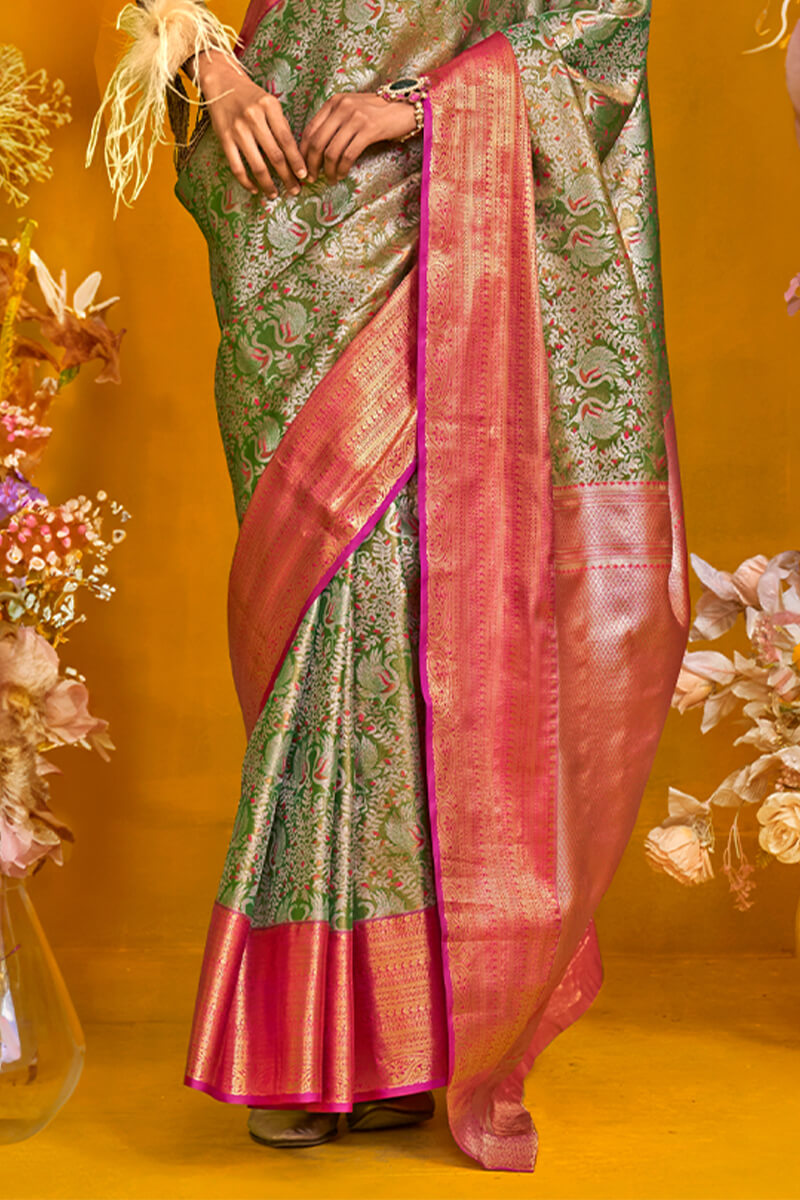 Pear Green Kanjivaram Silk Saree