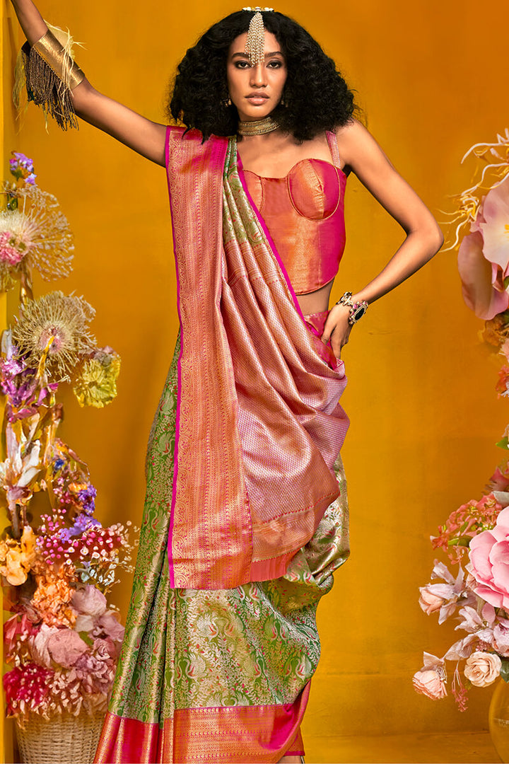 Pear Green Kanjivaram Silk Saree