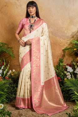 Pearl Beige Banarasi Silk Saree