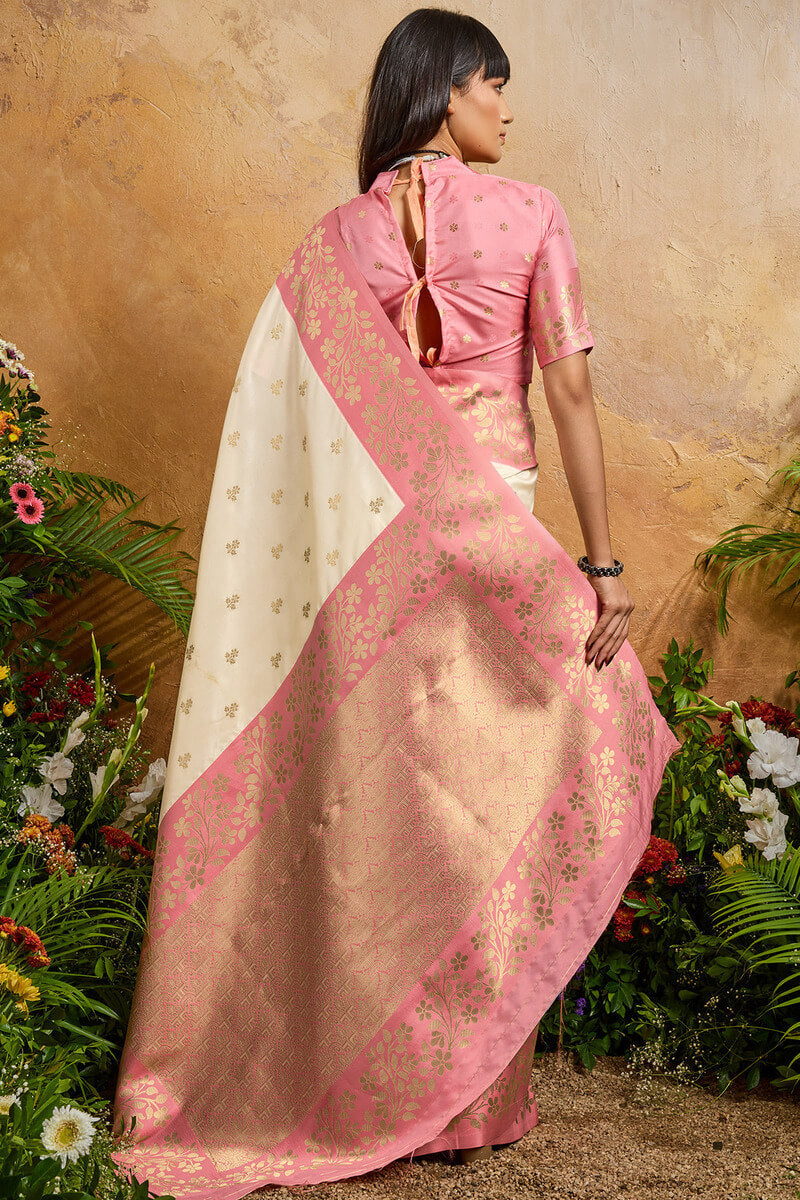 Pearl Beige Banarasi Silk Saree
