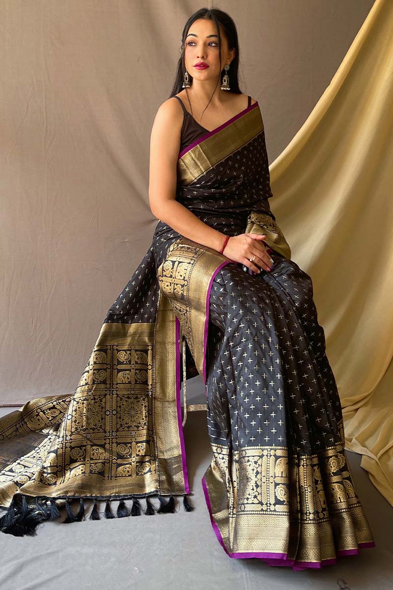 Pearl Black Banarasi Silk Saree