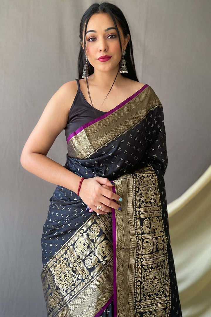 Pearl Black Banarasi Silk Saree