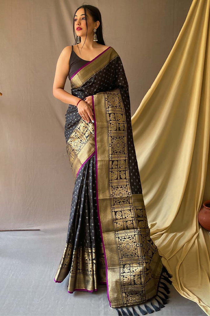 Pearl Black Banarasi Silk Saree