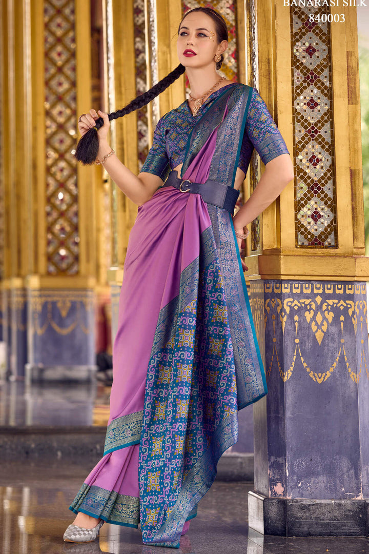 Pearl Lavender Zari Woven Soft Silk Saree