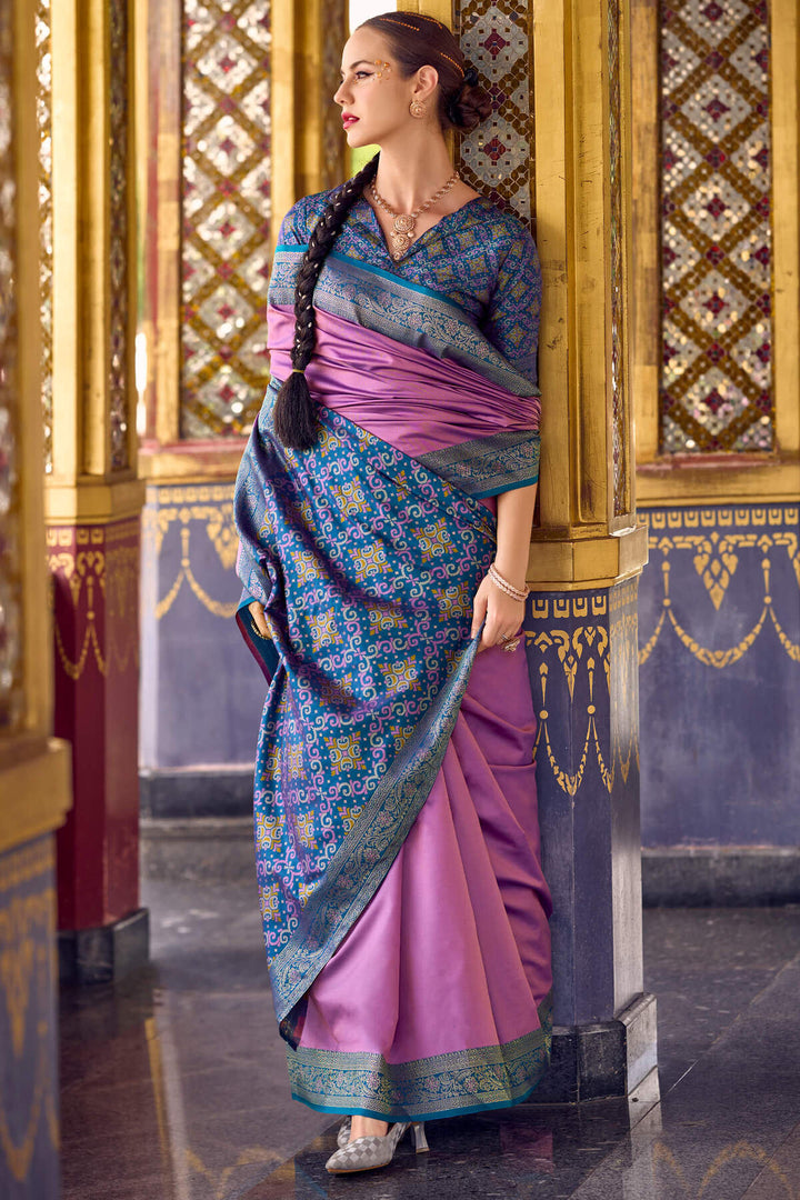 Pearl Lavender Zari Woven Soft Silk Saree
